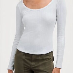 Madewell White Pointelle Long Sleeve Top